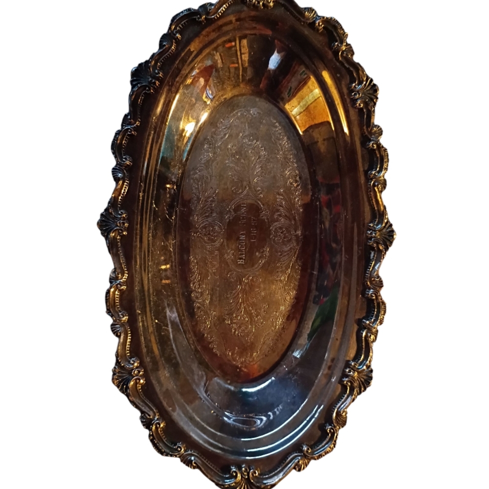 Vintage Antique Elegant Silver Oval Silver Serving Tray